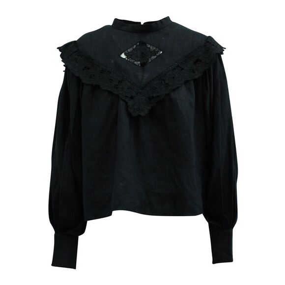 Isabel Marant Étoile Elija Dolman-Sleeve Blouse in Black Linen - Picture 1 of 4